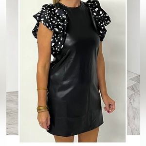 LUCIA LEATHER DRESS WITH DOTTED SLEEVES